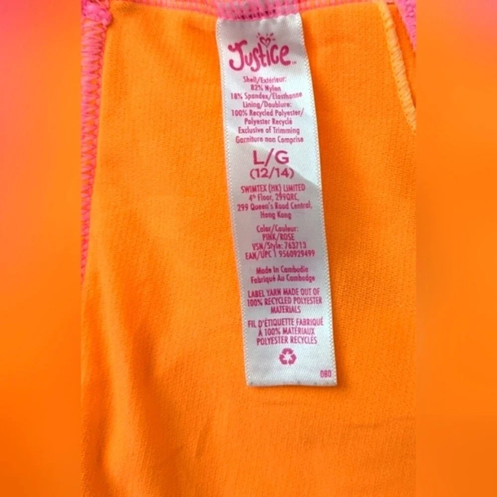 Justice Beach Girls (Size 12/14 - Large) Pink Colorful Bikini/Crop Top